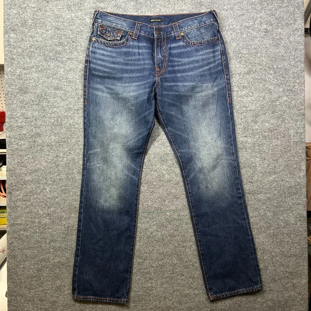 True Religion Ricky Relaxed Straight Jeans Mens 38 Blue Good Western Denim